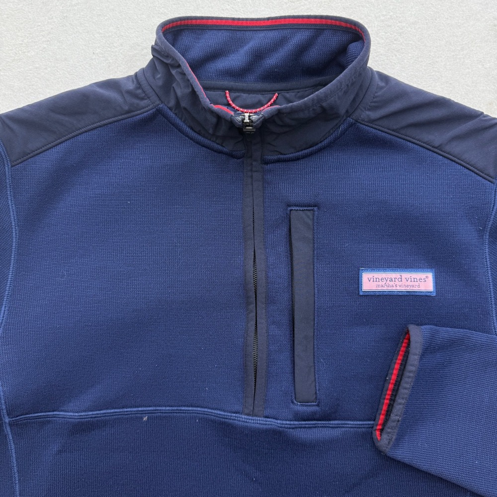 Vineyard Vines 1/4 Zip Pullover Mens Size‎ S Small Navy Blue Red Trim Casual